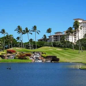 Golf course sand traps and water hazard in Honolulu Hawaii