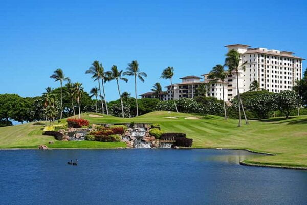 Golf course sand traps and water hazard in Honolulu Hawaii