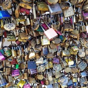 Love locks on the Pont des Arts bridge in Paris France