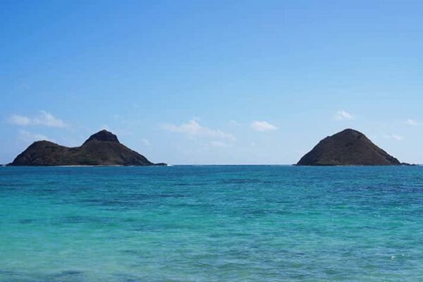 Mokulua Islands off the coast of Oahu Hawaii