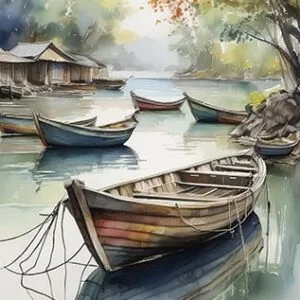 Wabi Sabi Rowboats Digital Art